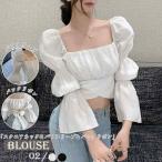 バックリボンブラウススクエアネック