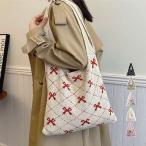 ニットトートバッグリボン柄ニット編み鞄