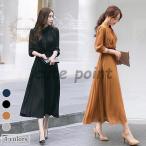 ワンピース シフォンワンピース レディース プリーツワンピース 長袖 ロングワンピ オフィス きれいめ ロング丈 シフォンワンピ Aライン