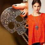 ネックレス アンティーク調 花柄ドクロペンダント レディース