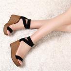 ショッピングウエッジソール ウエッジソール 脱ぎ履きしやすく歩きやすい サンダル レディース 旅行 オフィス ファッション 女性 美脚 小さいサイズ 夏 海 プール ビーチ ブラック