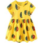 LittleSpring 夏 ワンピース 子供服 女の子 かわいい 総柄 キッズドレス カジュアル リンゴ 黄色 90