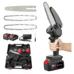 電動チェーンソー 6インチ ーンソー 電動ミニチェーンソー バッテリー2点付属 保護ケース付き