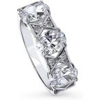 BERRICLE Rhodium Plated Sterling Silver Oval Cut Cubic Zirconia CZ Sta