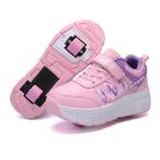 ローラーシューズ 2輪 キッズ 大人 ジュニア ローラースニーカー 2WAY ローラー取り外し可能 女の子 男の子 大きいサイズ ピンク
