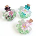 ビーズ　完成品＆その他　ガラスボトル(アロマボトル) フタ付き 花柄｜ビーズ｜ガラス｜ボトル｜花｜アロマボトル｜