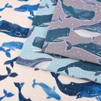 クジラ柄 ダブルガーゼ 50cm単位 | 切売り 切り売り 生地 布 布地 天然素材 コットン コットン100％ Wガーゼ 2重ガーゼ ブルー 海 海の生き物