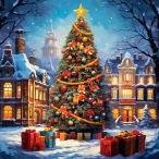 ショッピングクリスマスツリー ダイヤモンドアート キット 四角ビーズ クリスマス ツリーのある広場 聖夜 ダイヤモンドペインティング スクエア セット ダイアモンドアート 送料無料