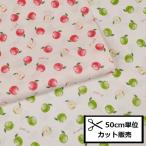 ショッピングシーチング シーチング プリント 生地 (50ｃｍ単位) AP61111H-1 りんご柄 赤リンゴ 青リンゴ グリーンアップル apple アップル 林檎 入園 入学 ハンドメイド