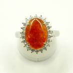Pt900 オレンジ翡翠・ダイヤモンド リング 3.475ct・0.712ct 鑑別書有り(中古)