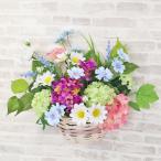 造花 アジサイとスノーボールの壁掛けアレンジ シルクフラワー あじさい 紫陽花 かご カゴ CT触媒 インテリア フラワーアレンジ フラワーアレンジメント arg