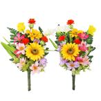 造花 仏花 ヒマワリと紅花の花束一対 CT触媒 シルクフラワー お彼岸 お盆 お仏壇 お墓 花 お供え btb