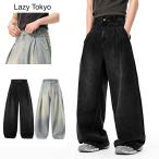 Lazy Tokyo デニムパンツ メンズ ワイドデニム バレルパンツ セミワイド バギー ブルー 黒 S M L XL LL 秋 冬 40代 50代 爆買