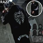 ショッピング薔薇 パーカー メンズ RAZZIS 長袖 裏毛 大きいサイズ ダブルジップ 刺繍 サークルロゴ 薔薇 黒 上下 セットアップ可 秋 冬 40代 50代 ちょいワルファッション50