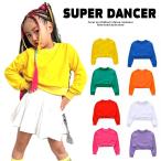ショッピングダンス 衣装 ヒップホップ キッズダンス衣装 トップス ガールズ ヒップホップ K-POP 韓国 子供ダンス服 レッスン着 ショート丈トップス 派手 黄色 赤 緑 オレンジ 紫 青 ピンク 白