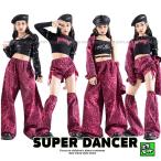 ショッピングダンス キッズダンス衣装 セットアップ 黒 ピンク ガールズ ヒップホップ 衣装 K-POP 韓国 子供ダンス服 派手 ヒョウ柄 レオパード へそ出し トップス