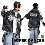 ベースボールシャツ ストライプ 黒 デニム ダンス衣装 キッズ ヒップホップ 衣装 キッズダンス衣装 セットアップ 派手トップス シャツ 韓国 K-POP