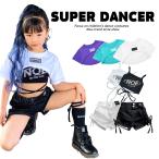 ショッピングダンス 衣装 ヒップホップ ガールズヒップホップ ダンス衣装 キッズ セットアップ 子供ダンス服 ダンスウェア 派手 へそ出しトップス ショートパンツ K-POP 韓国 白 紫 緑 黒