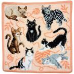 ショッピングハンカチ ・クリックポスト配送(送料１９８円) ラッピング不可 フェイラー ハンカチ 25×25cm 並行輸入品 柄名 FLUFFY FRIENDS 色 アプリコット 猫柄 ねこ ネコ FEILER