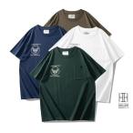 Tシャツ tシャツ メンズ 半袖 ロゴT プリント 英文字 ミリタリー おしゃれ ポケット付き クルーネック 丸首 棉 100% アメカジ 三本針ステッチ メンズtシャツ