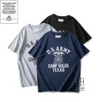 Tシャツ メンズ 半袖 ロゴt エッチングプリント 英文字 ロゴ ヘビーウェイト 厚手 棉100% 形崩れしにくい 丸首 ミリタリー系 おしゃれ クルーネック カジュアル