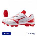 ミズノ 野球スパイク ポイントスパイク ソフトボール クッションレボダイア BLT ベルト式 マジックテープ 11GP252662  ホワイト×レッド 3E ワイド 幅広