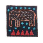 エスニックモチーフ刺繍 アジアン雑貨手芸材料 プリミティブアート ハンドメイドコースター ラオスレンテン族 動物 ゾウ