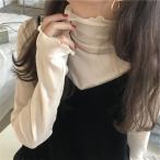 即日発送 カットソー  レディース チュールトップス シースルー  シアー シフォン袖  長袖 ハイネック 透け インナー Tシャツ 春夏  レイヤード  母の日