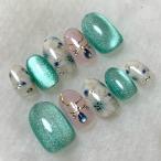  изумруд зеленый цветок ногти Short овальный 