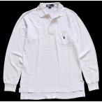 90s ポロ ラルフローレン ワンポイント ポケット付き コットン 鹿の子 長袖ポロシャツ 白 S★オールド ロゴ刺繍 オーバーサイズ