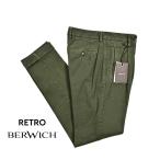 ショッピングセール対象 BERWICH ベルウィッチ / RETRO ストレッチコットン ワンタックチノスラックス ダークグリーン / セール対象