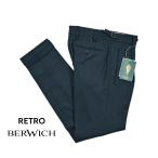 BERWICH ベルウィッチ / RETRO スラックス ワンタック パンツ ヴァージンウール 100% フランネル ストライプ ネイビー / メンズ / セール対象