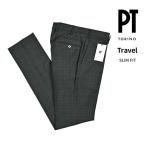 PT TORINO ピーティートリノ / SLIM FIT スリム スラックス パンツ ノータック ドローコード ストレッチ ウール チェック ダークブラウン / メンズ / セール対象