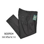 BERWICH ベルウィッチ / SCOTCH デニムスラックス ツータック ベルトレスパンツ コットン100% シャドーストライプ チャコールグレー / メンズ / セール対象