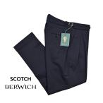 BERWICH ベルウィッチ / SCOTCH スラックス ツータック ストレッチ パンツ コットン ネイビー / メンズ / セール対象