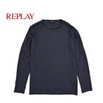 ショッピングセール対象 REPLAY リプレイ / コットン100% クルーネック長袖Tシャツ ネイビー / セール対象
