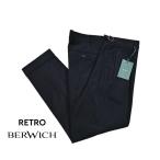 ショッピングセール対象 BERWICH ベルウィッチ / RETRO スラックス ワンタック パンツ コットン ストレッチ ネイビー / セール対象