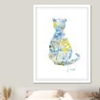 ショッピングアート作品 A3サイズ  アートポスター 北欧  猫 ネコ  花 デザイン   期間限定価格