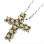(黄水晶)シトリン ペンダント ネックレス クロス 10kホワイトゴールド 11月誕生石