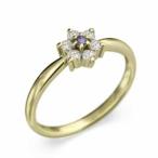 アメシスト(紫水晶) 天然ダイヤモンド 指輪 花 フラワー 2月誕生石 18金イエローゴールド