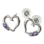 アメシスト両耳ピアスオープンハートPt9002月の誕生石キャッチ付き