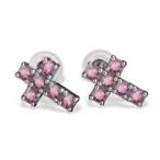 ピンクトルマリン両耳ピアスミニクロス十字架10月の誕生石Pt900キャッチ付き