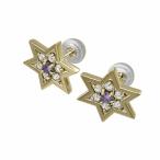 アメジスト天然ダイヤモンドペアピアスダビデ星18金イエローゴールドキャッチ...