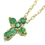 エメラルドペンダントネックレスプチクロス5月誕生石18金イエローゴールド