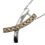 シトリンペンダントネックレスクロス11月の誕生石10kホワイトゴールド