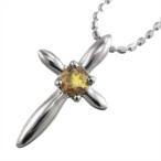 シトリンペンダントネックレスクロス一粒石11月誕生石白金900