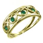 エメラルドリングハートファイブストーン10kイエローゴールド5月誕生石5連