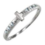 アクアマリン指輪クロスヘッド3月の誕生石k18ホワイトゴールド