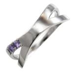アメジスト平らな指輪クロスジュエリー10金ホワイトゴールド2月誕生石X型