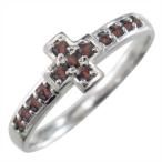 ガーネット指輪十字架1月誕生石k18ホワイトゴールド